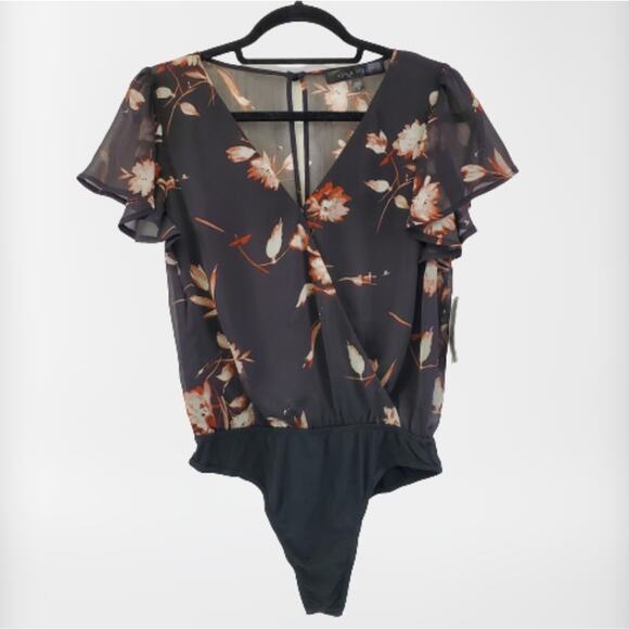 NWT Ash & Violet sexy partly sheer floral v neck bodysuit size small - Picture 3 of 12